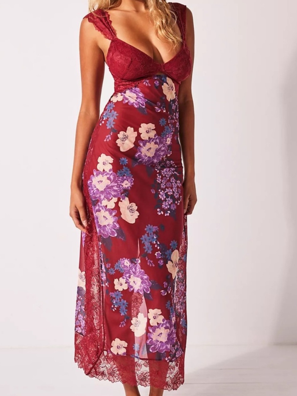 Free People Suddenly Fine Maxi Sheer Floral Lace Nightdress